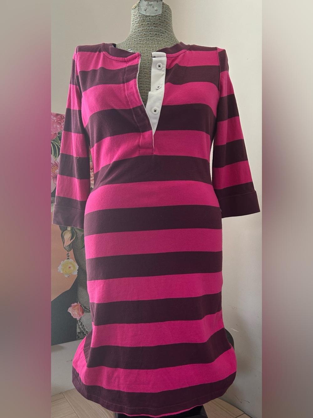 Patagonia 100% Organic Cotton Sender
Striped Rugby Dress Pink 3/4 Sleeve Sz. M - Picture 2 of 8
